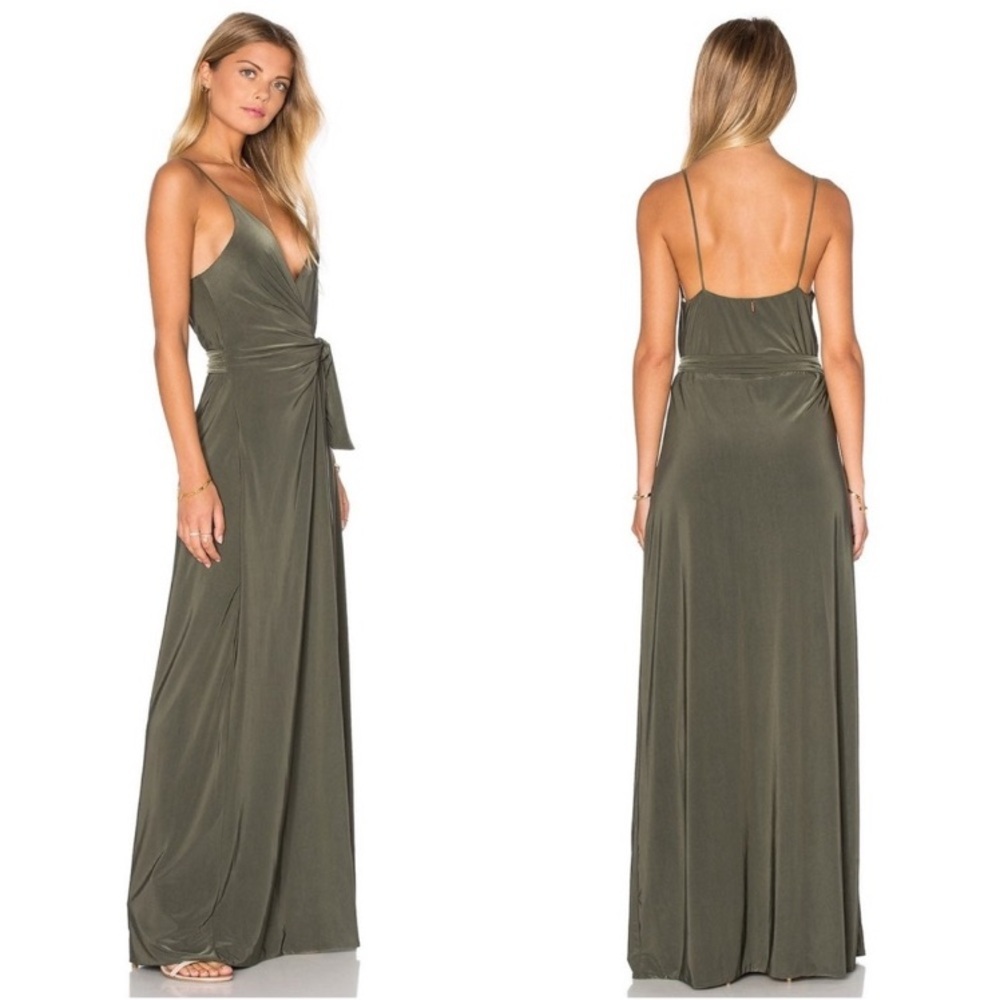 NWT Misa Los Angeles Veronika Sleeveless Olive Green Maxi Wrap Dress, Size L